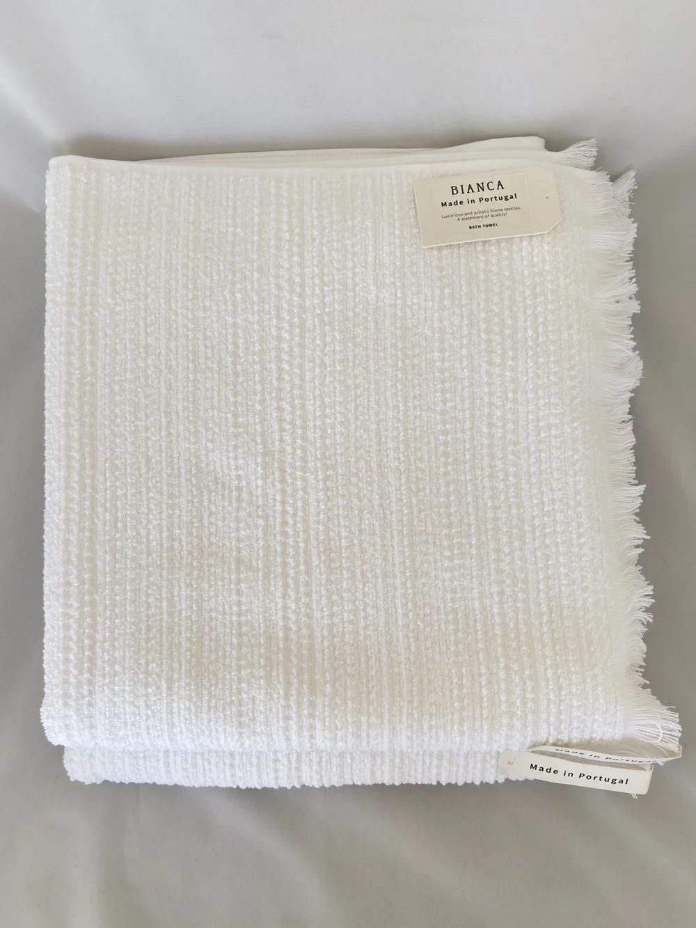 NWT Bianca White Bath Towels Set of 2 Luxury Spa with Frill Made in Portugal